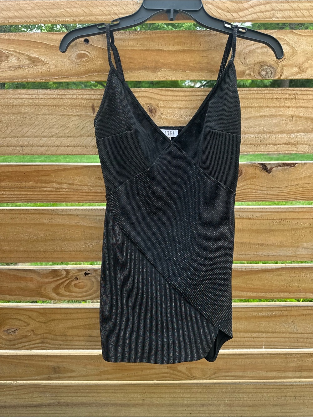 Tobi Black Glitter Wrap-Front Mini Dress